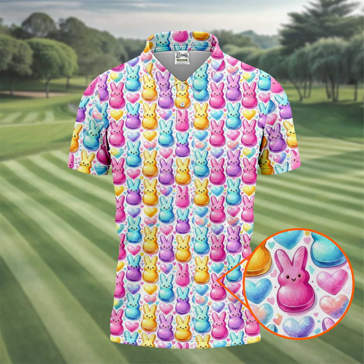 Easter Bunny Jelly Effect Seamless Pattern Golf Shirts For Men, Men's Funny Golf Shirts, Polo Shirts For Men