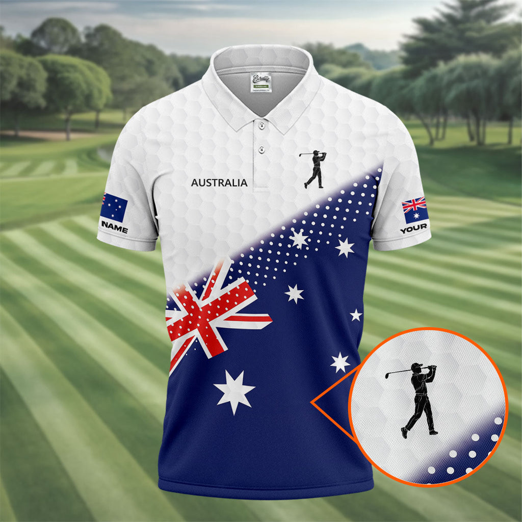 Golf Ball Pattern Australia Flag Print Men's Golf Top, Polo Shirts For Men, Golf Shirts For Men