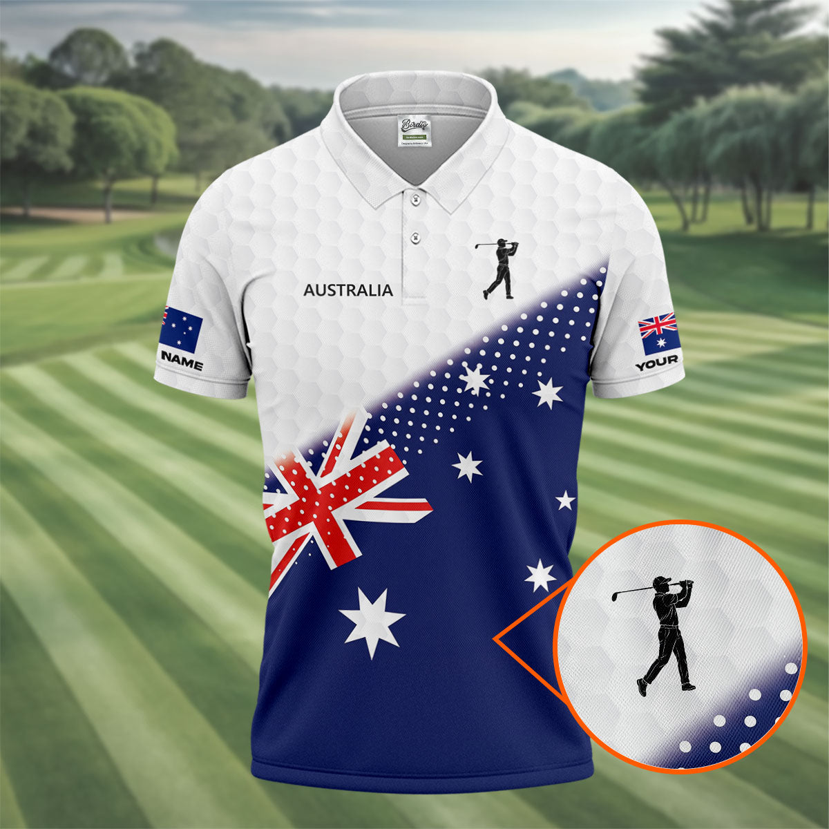 Golf Ball Pattern Australia Flag Print Men's Golf Top, Polo Shirts For Men, Golf Shirts For Men