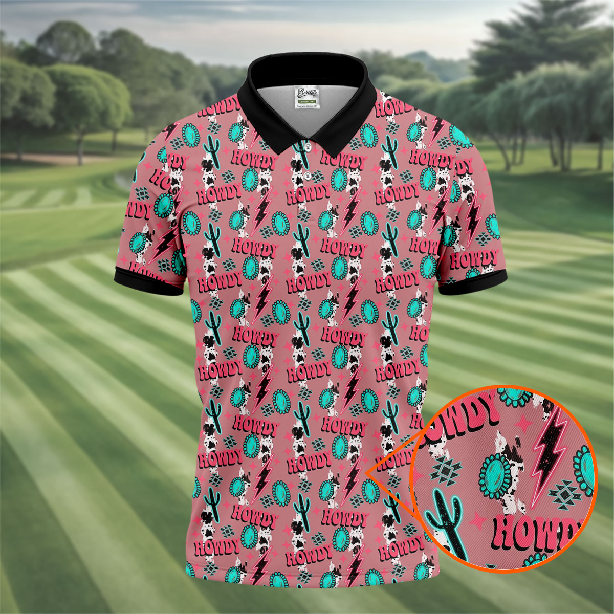 Howdy Pink Lightning Bolts Western Theme Golf Tops For Men, Polo Shirts For Men, Golf Shirts For Men