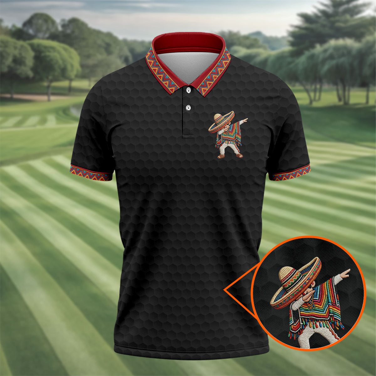 Cinco De Mayo Celebration Golf Ball Pattern Black Golf Shirt, Polo Shirts For Men