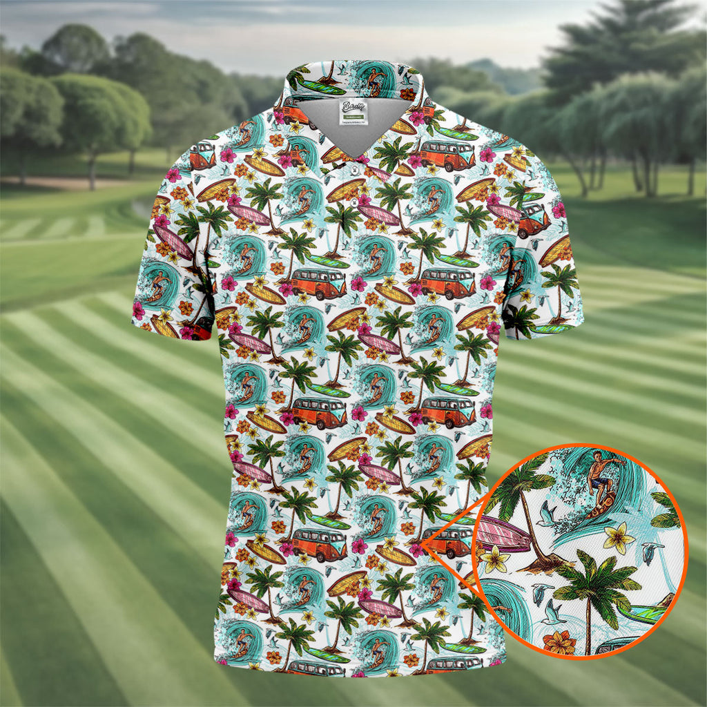 Tropical Trip Big Wave Riders Hawaiian Golf Shirt, Polo Shirts For Men, Golfing Apparel