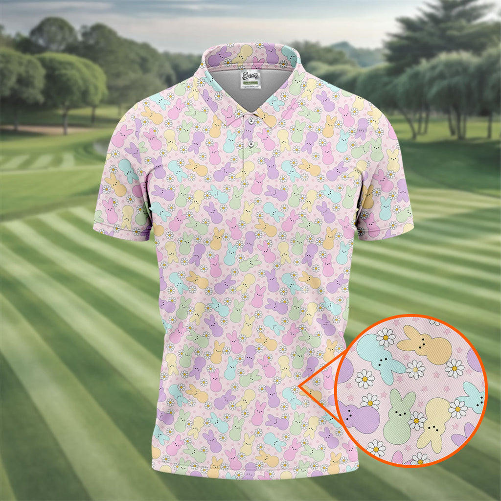 Easter Bunny Seamless Pattern Golf Shirts For Men, Men's Funny Golf Shirts, Cute Golf Outfit, Polo Shirts For Men