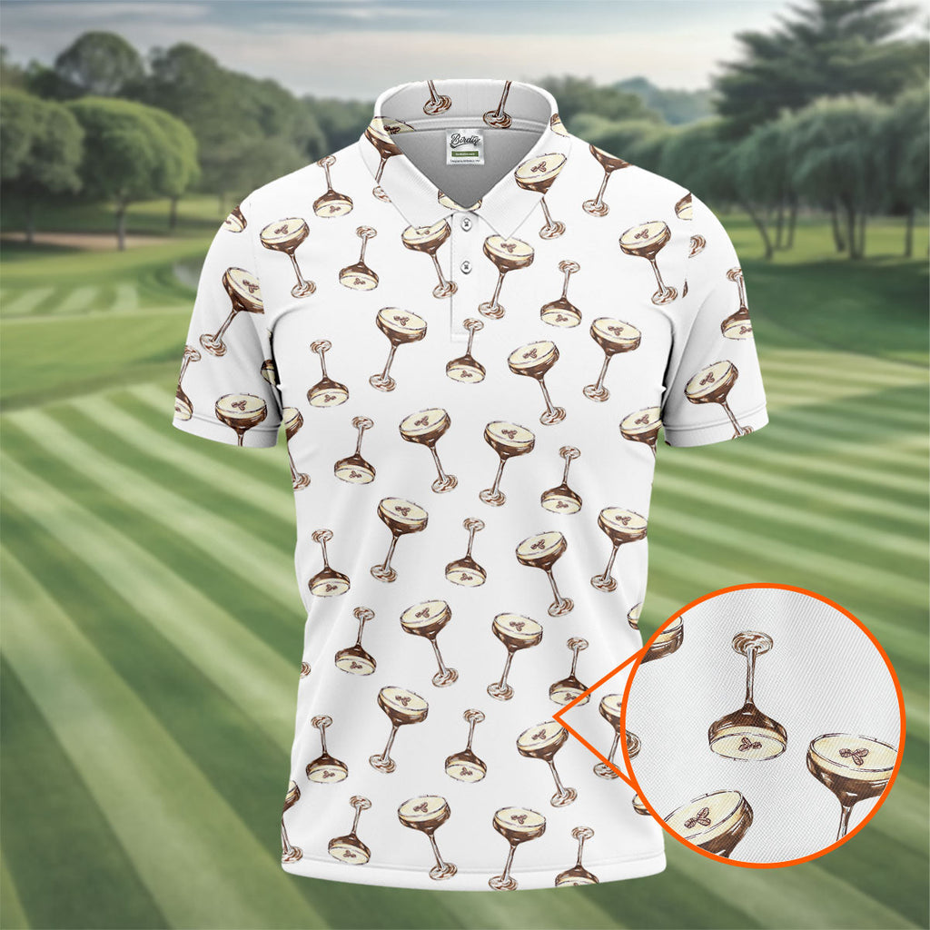 Expresso Martini Doodle Seamless Pattern Hawaiian Golf Shirt, Polo Shirts For Men
