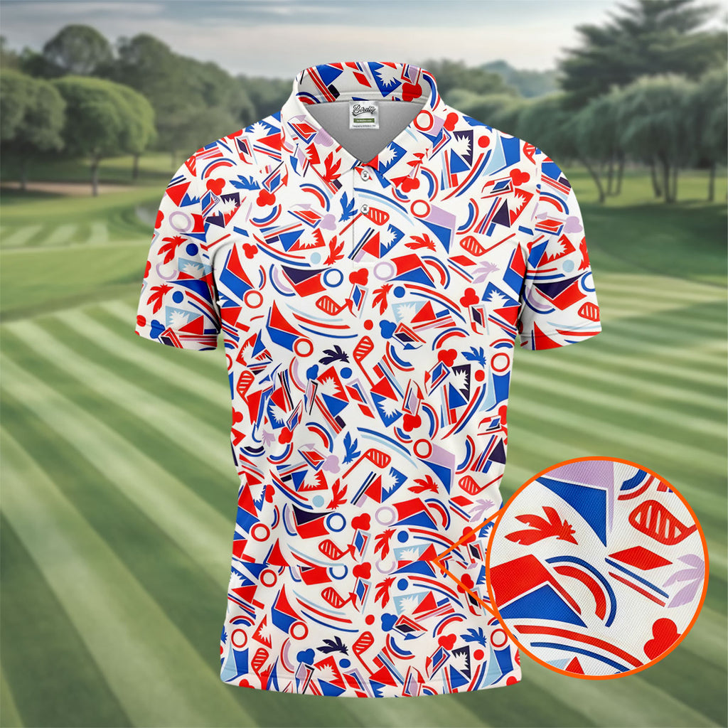 Red White Blue Golf Pattern Patriotic Golf Shirt, 250 Years Of Freedom 4th Of July Golf Shirts For Men