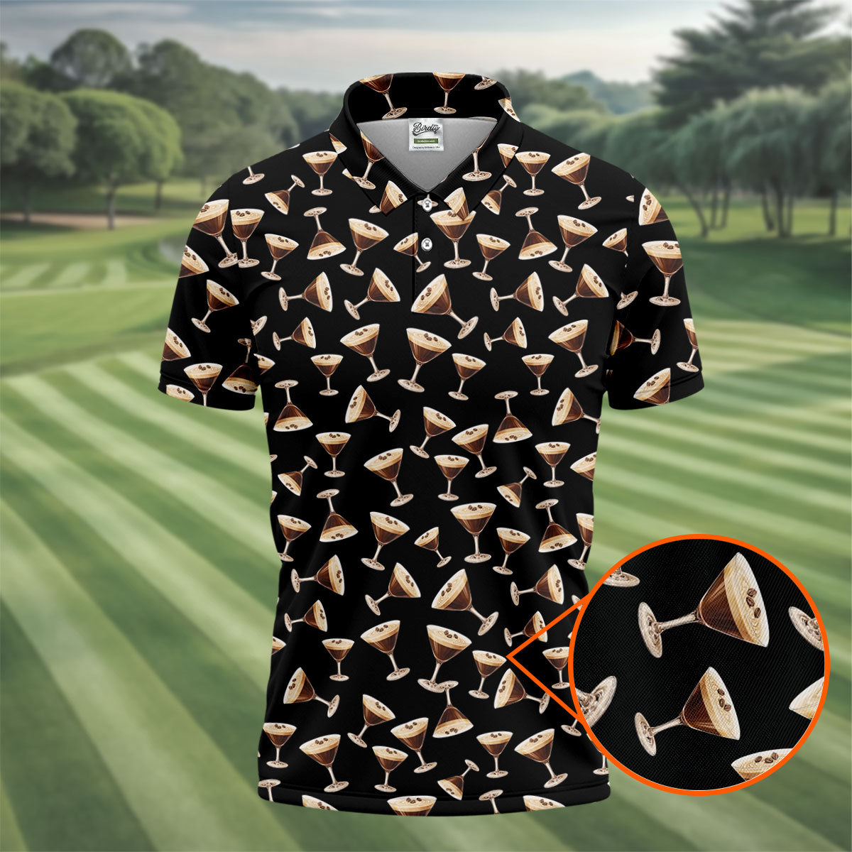 Espresso Martini Print Golf Shirt, Men's Golf Polo Shirts, Golf Shirts For Men, Polo Shirts For Men