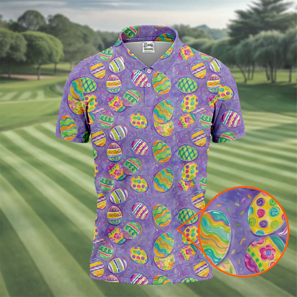 Colorful Painted Easter Eggs Golf Shirts For Men, Cute Golf Outfit, Polo Shirts For Men