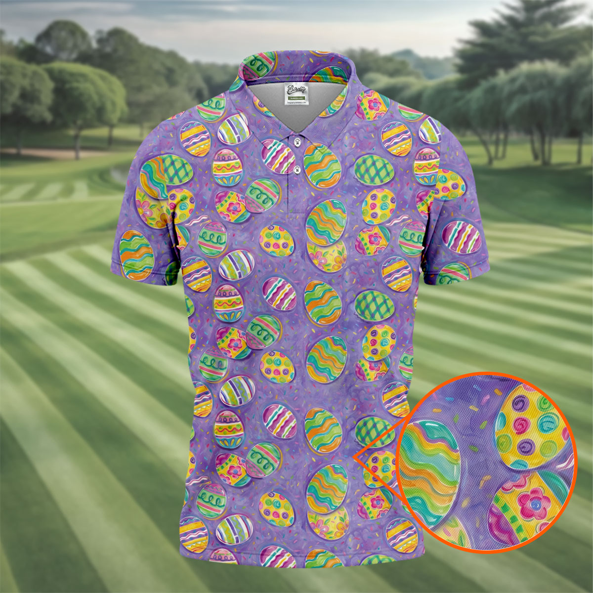 Colorful Painted Easter Eggs Golf Shirts For Men, Cute Golf Outfit, Polo Shirts For Men