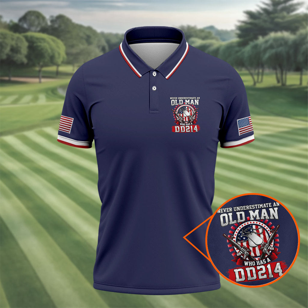 Never Underestimate An Old Man Who Was A DD214 Veterans Golf Shirts For Men, 250 Years Patriotic Golf Shirt