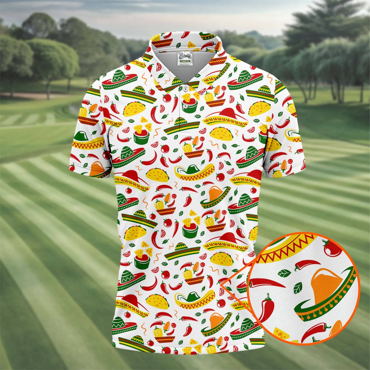 Mexican Fiesta Seamless Pattern Golf Tops For Men, Cinco De Mayo Celebration Golf Shirts For Men
