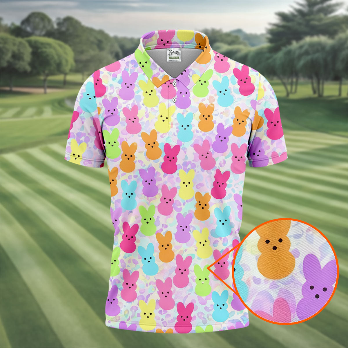 Pastel Easter Peeps Golf Shirts For Men, Cute Golf Outfit, Men's Funny Golf Shirts, Polo Shirts For Men