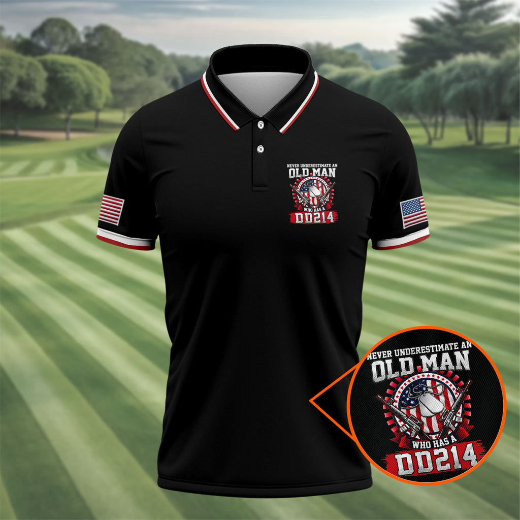 Never Underestimate An Old Man Who Was A DD214 Veterans Golf Shirts For Men, 250 Years Patriotic Golf Shirt