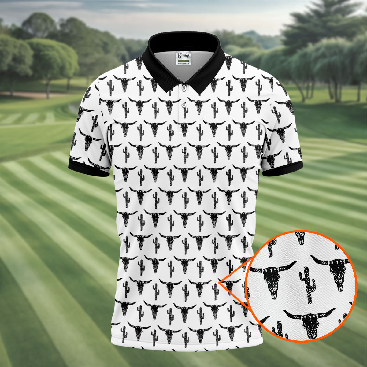 Longhorn Cow Skull Western Theme White Golf Tops For Men, Polo Shirts For Men, Golf Shirts For Men