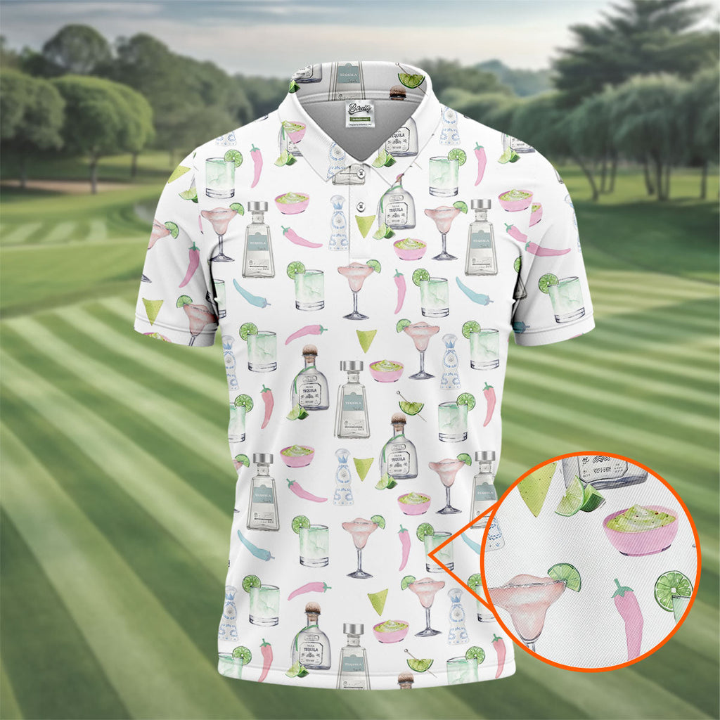 Pink Margarita Glass Tequila Lover Pastel Theme Golf Tops For Men, Polo Shirts For Men, Golf Shirts For Men