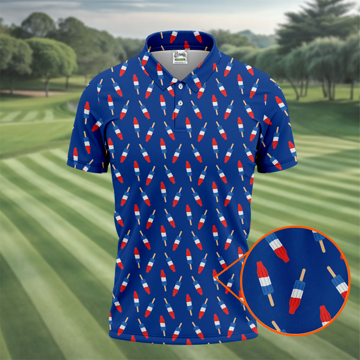 Red White Blue Patriotic Popsicles 4th Of July Golf Shirt, 250th Anniversary Golf Shirts For Men