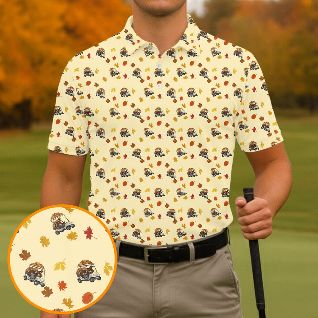 Thanksgiving Turkey Golf Cart Golf Polo Shirts, Polo Shirts For Men, Cool Golf Gift, Golfing Apparel