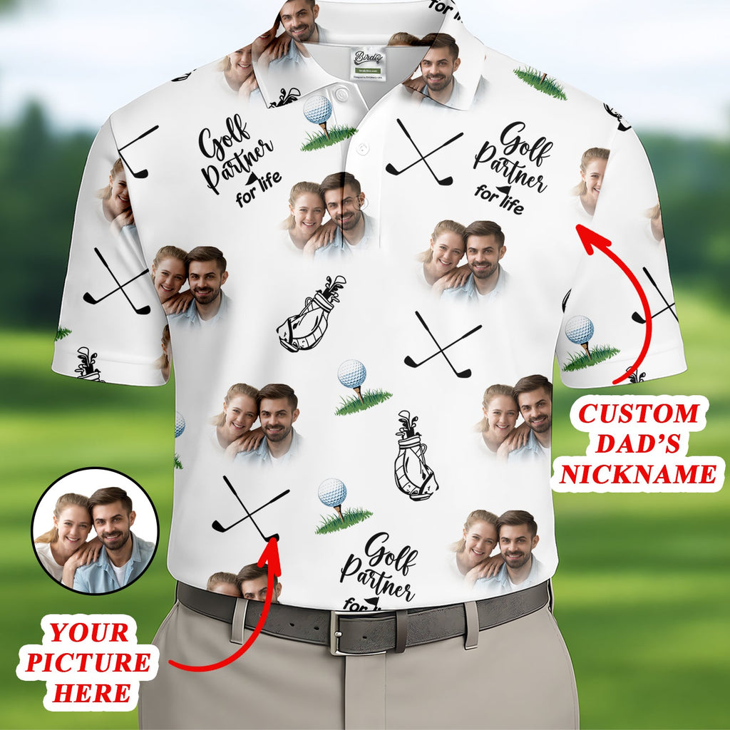 Golf Partner For Life Custom Photo White Golf Tops For Men, Valentines Golf Gift, Golf Gift For Men