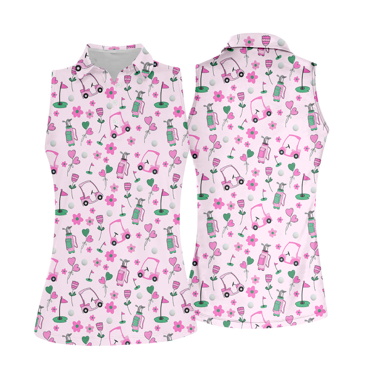 Seamless Pink Green Funny Womens Golf Polo Shirt, Ladies Golf Shirt, Mothers Day Gifts