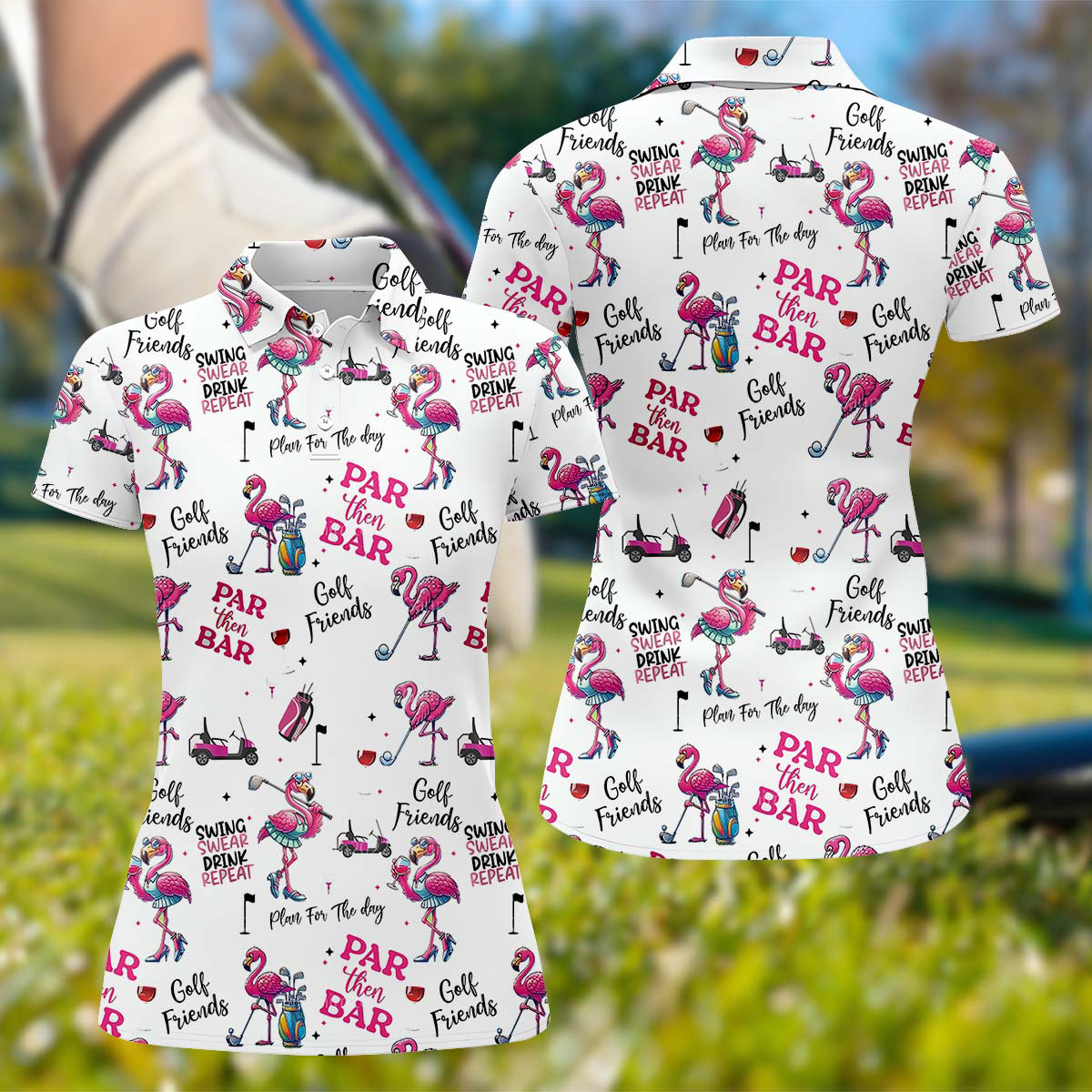 Par Then Bar Flamingo Funny Ladies Golf Polo ShirtCustom Funny Golf Shirt