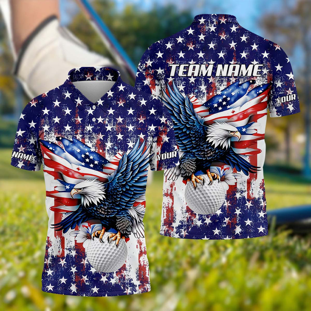 American Eagle And Star Custom Golf Polo ShirtGift For Golfers, Golf Gift Ideas, America 250 Anniversary Golf Shirt