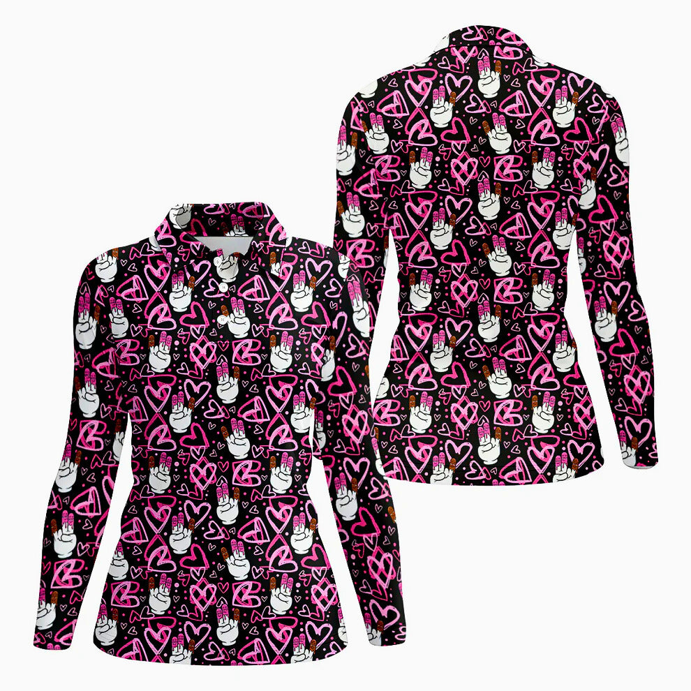 Chocolate Fingers Heart Pattern Women’s Golf Polo, Valentine Golf Gift