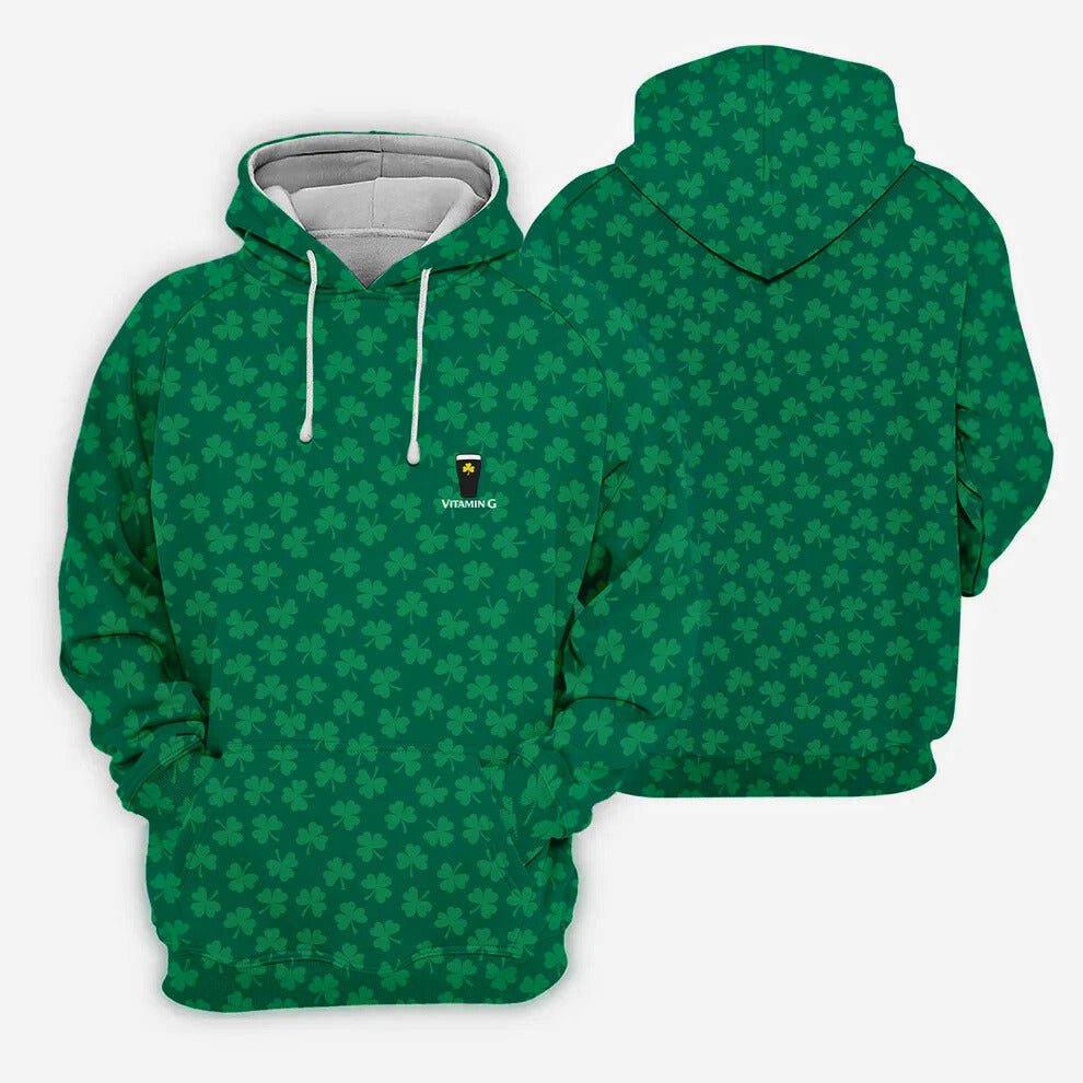 Vitamin G Shamrock Pattern Golf And Beer Green Golf Shirt, St Patrick's Day Golf Shirt