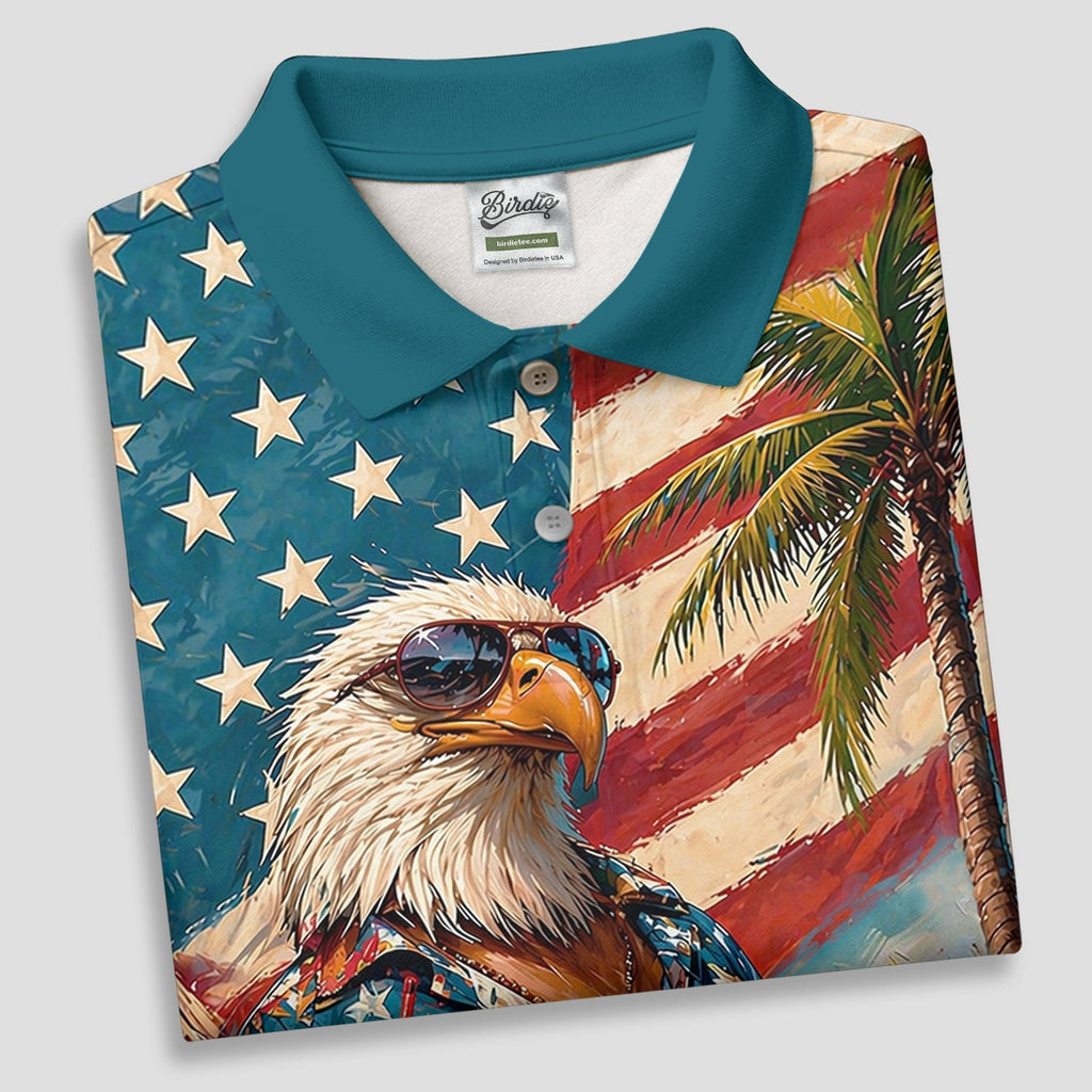 Cool Bald Eagle 250 Years American Flag Golf Shirt, Patriotic 4th Of July Golf Shirts For Men