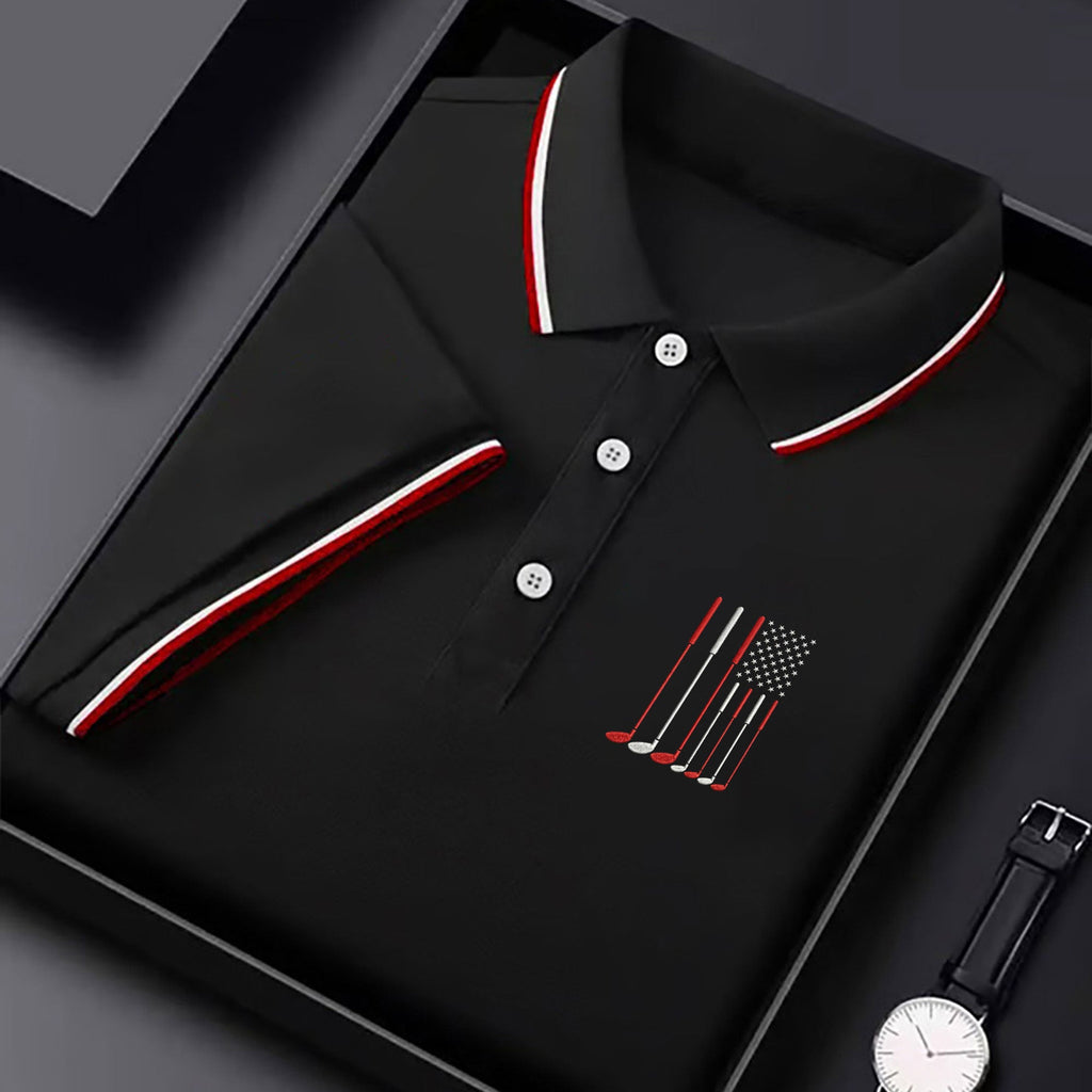 Golf Clubs America Flag Logo 250th Anniversary Black Golf Shirt, Patriotic Golf Shirt, Golf Shirts For Men