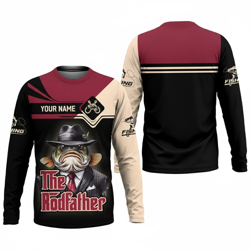 Personalized The Rodfather Fishing Long Sleeve Shirt, Custom Name,Funny Fisherman Gift