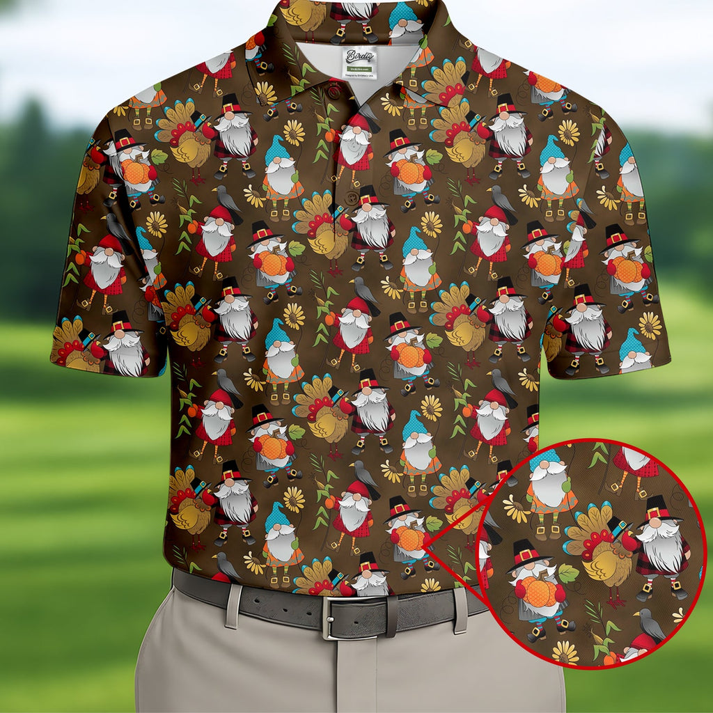 Turkey Gnome Thanksgiving Golf Tops For Men, Fun Golf Shirts For Men, Polo Shirts For Men, Golfing Apparel