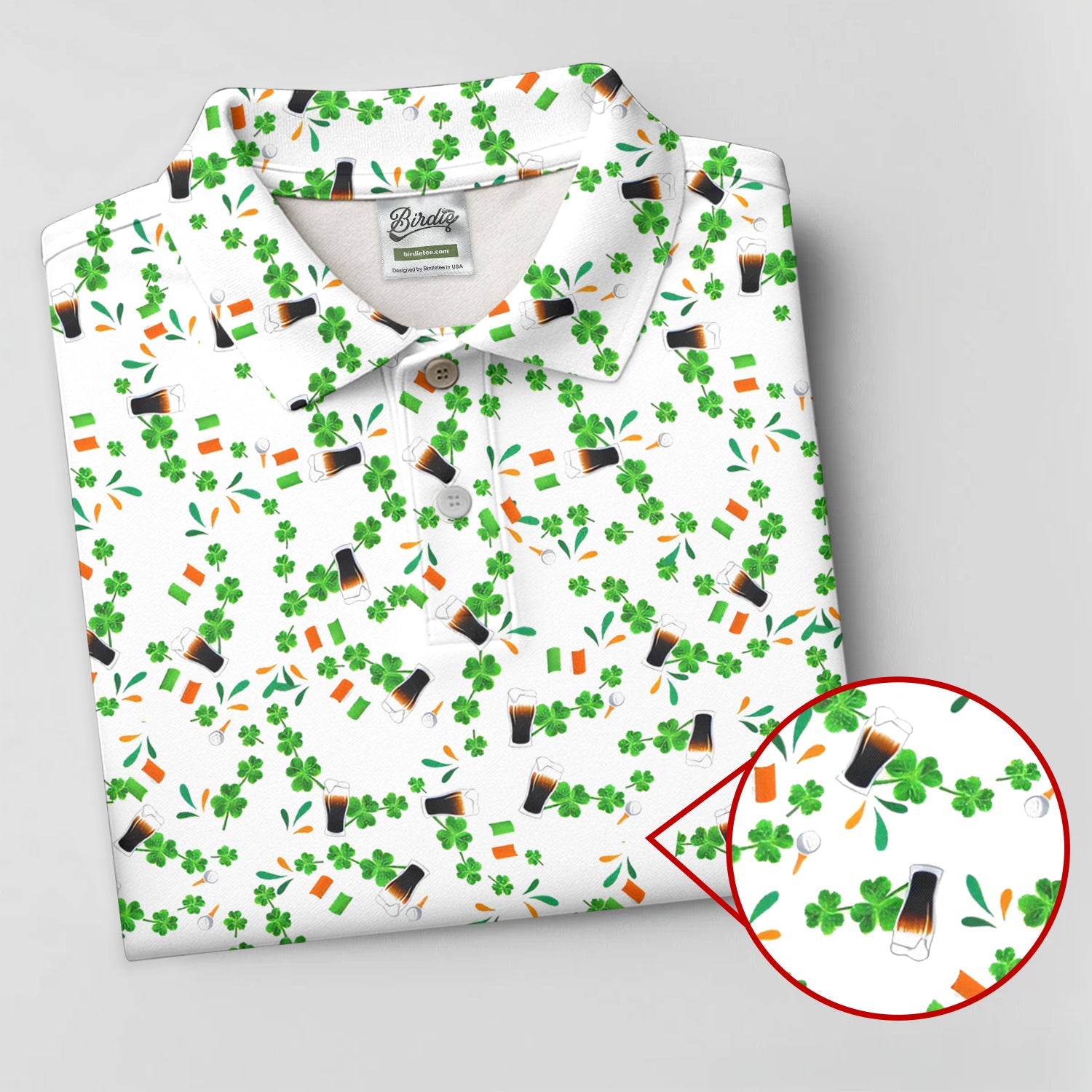 Dark Stout Beer St Patrick's Day Shamrocks White Golf Shirt, Polo Shirts For Men, Golf Shirts For Men
