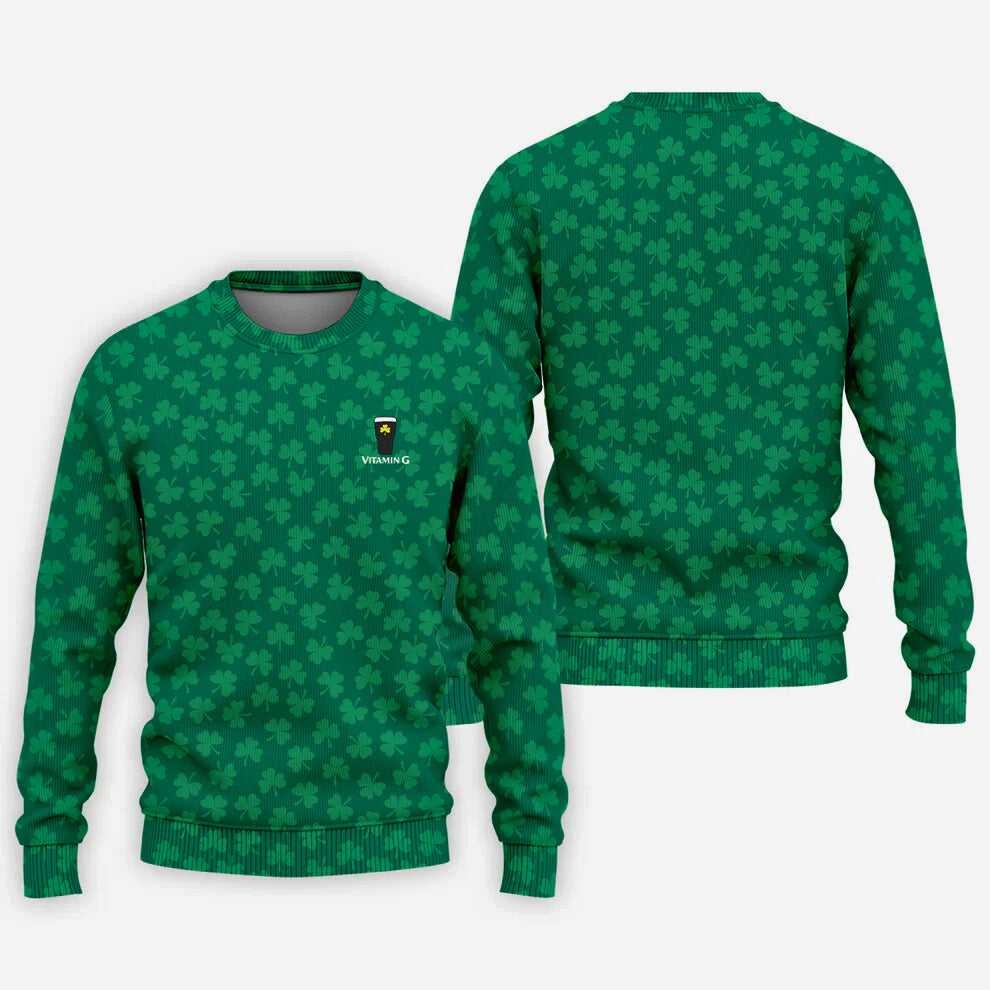 Vitamin G Shamrock Pattern Golf And Beer Green Golf Shirt, St Patrick's Day Golf Shirt