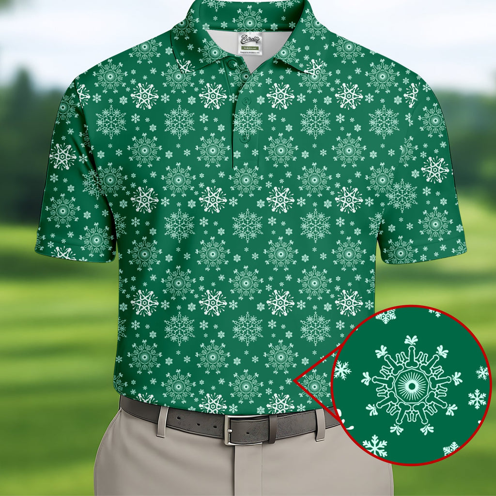 Dirty Funny Adult Humor Snowflakes Green Golf Shirt, Fun Men's Golf Polos, Christmas Golf Shirt, Polo Shirts For Men
