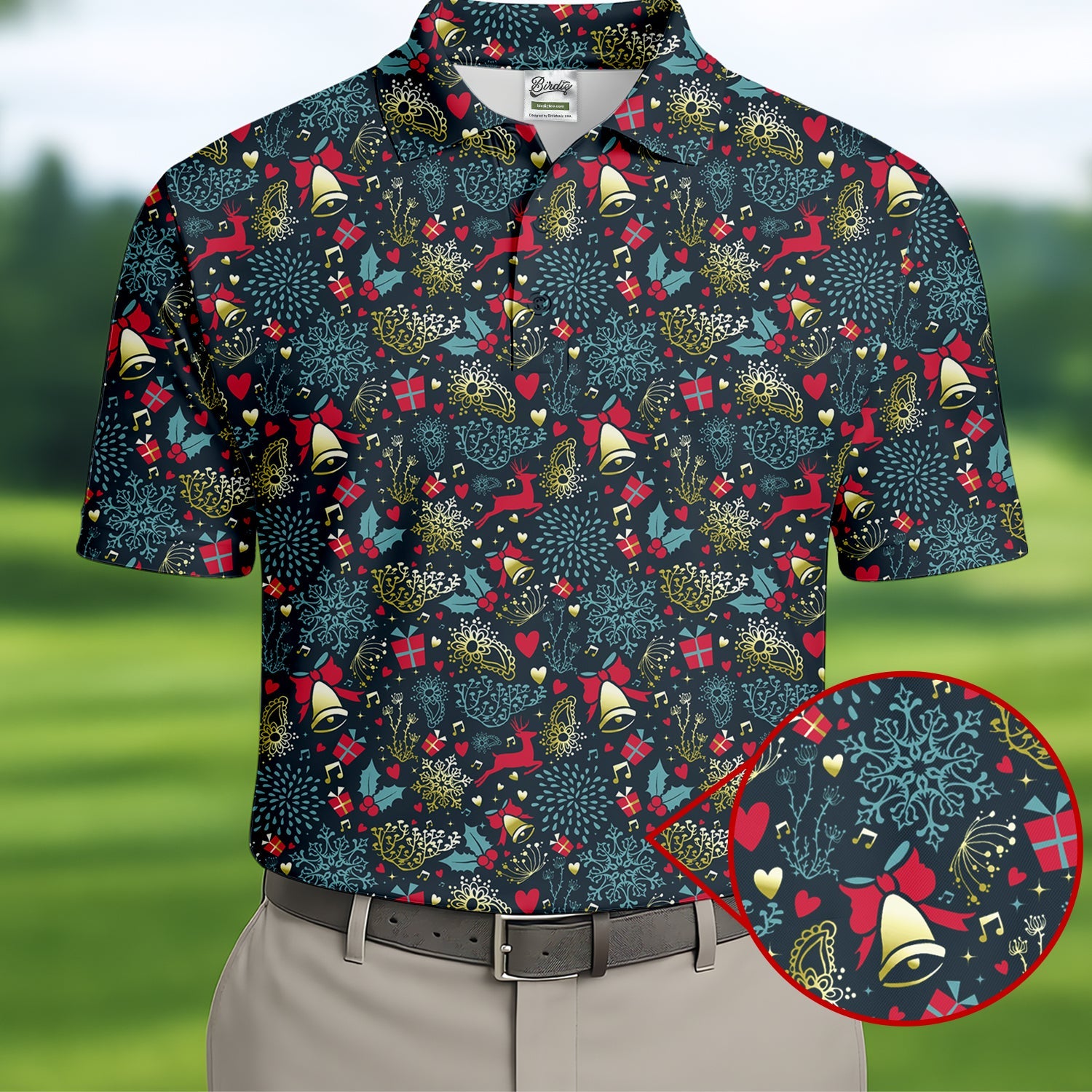 Christmas Reindeer Xmas Themed Men's Golf Polo Shirts, Christmas Golf Shirt, Golf Gift For Men