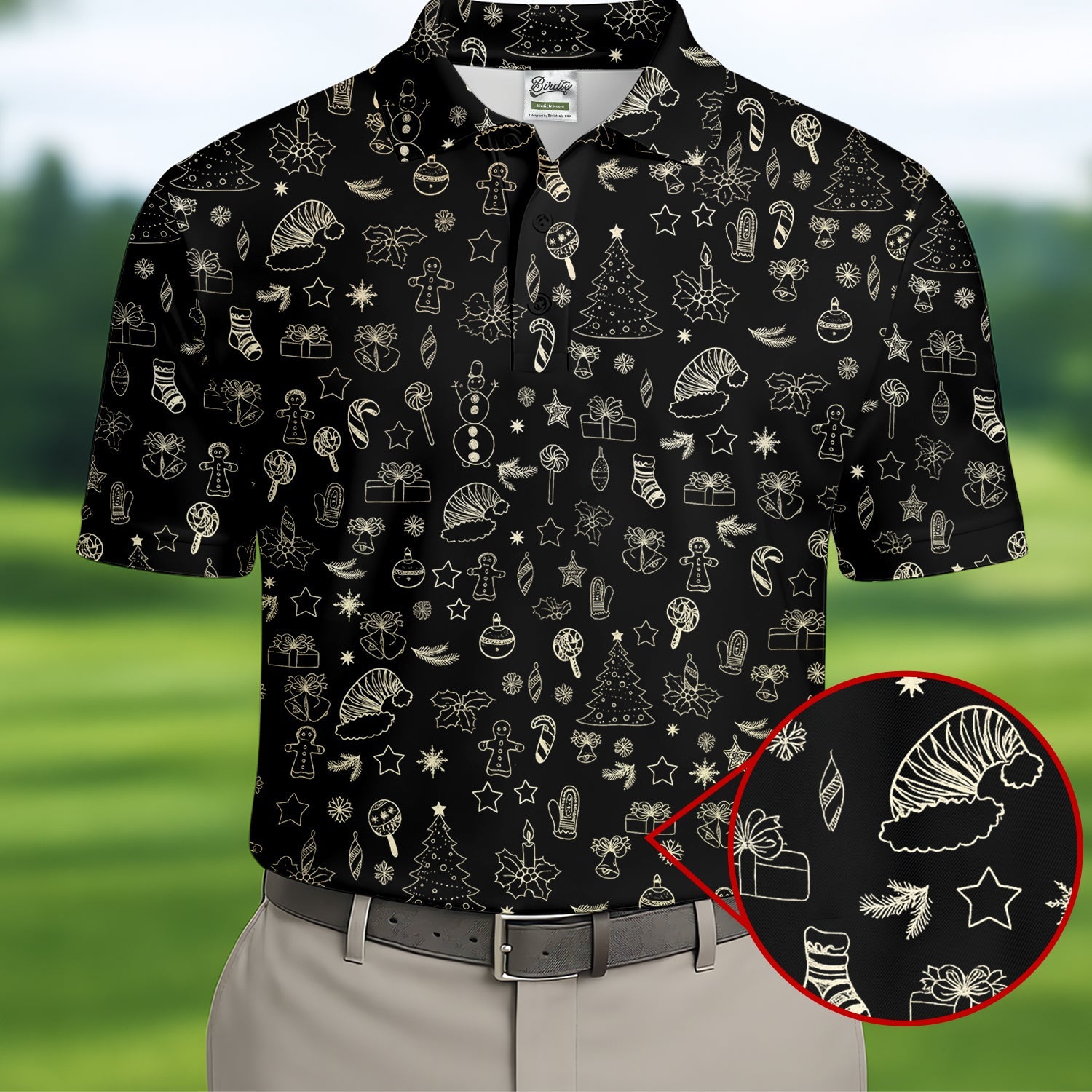 Festive Christmas Golden Pattern Men's Golf Polo Shirts, Christmas Golf Shirt, Golf Gift For Men