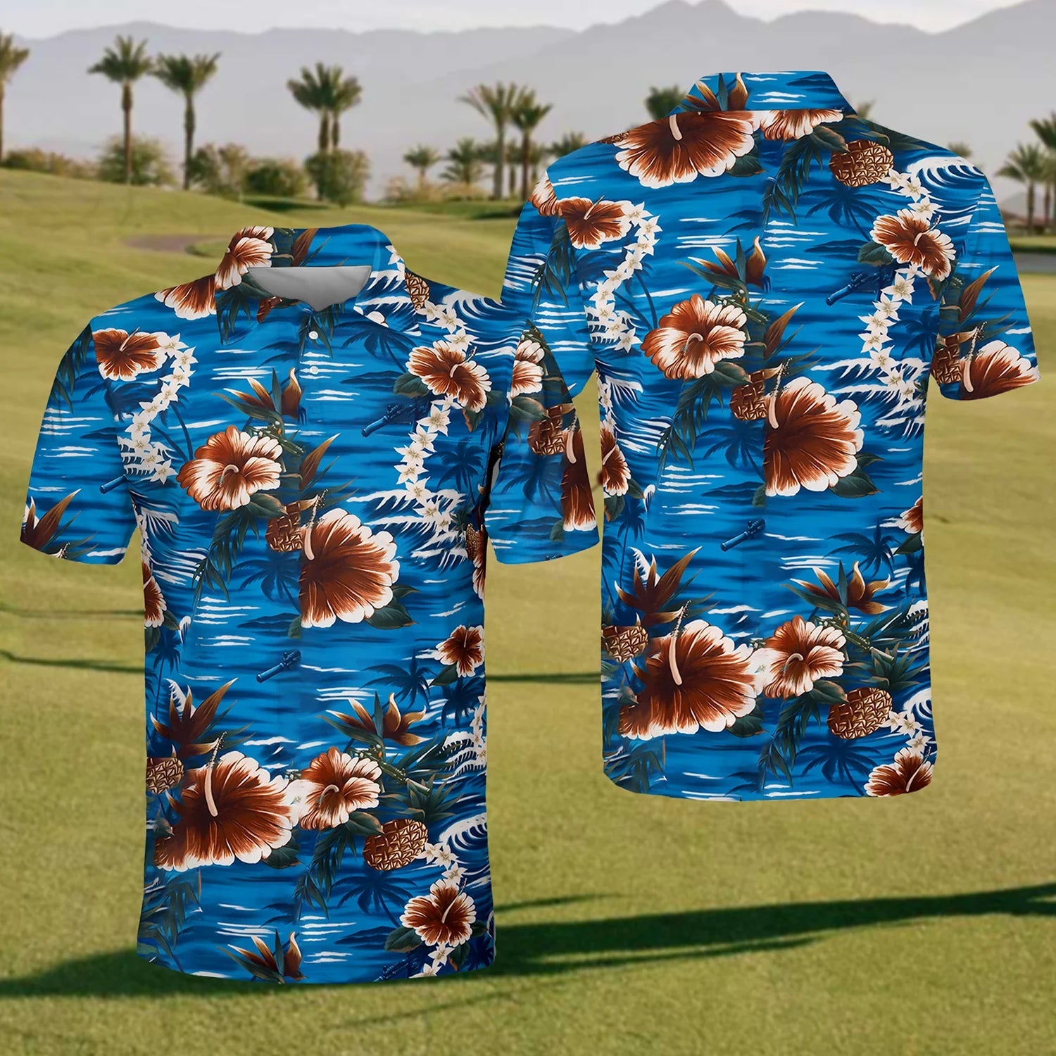 Hawaiian Hibiscus Men's Golf Polo Shirt, Funny Golf Shirt, Dad Golf Gift