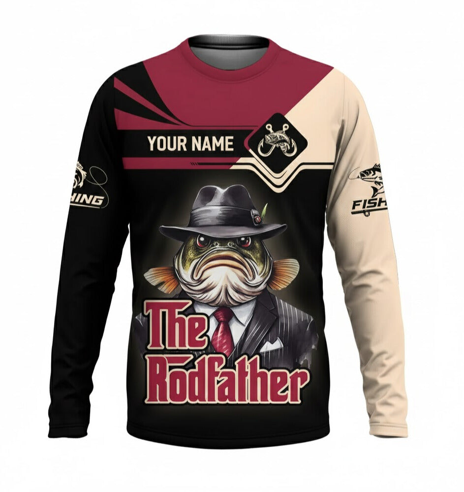 Personalized The Rodfather Fishing Long Sleeve Shirt, Custom Name,Funny Fisherman Gift