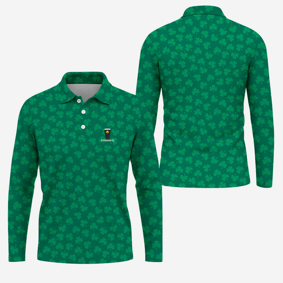 Vitamin G Shamrock Pattern Golf And Beer Green Golf Shirt, St Patrick's Day Golf Shirt