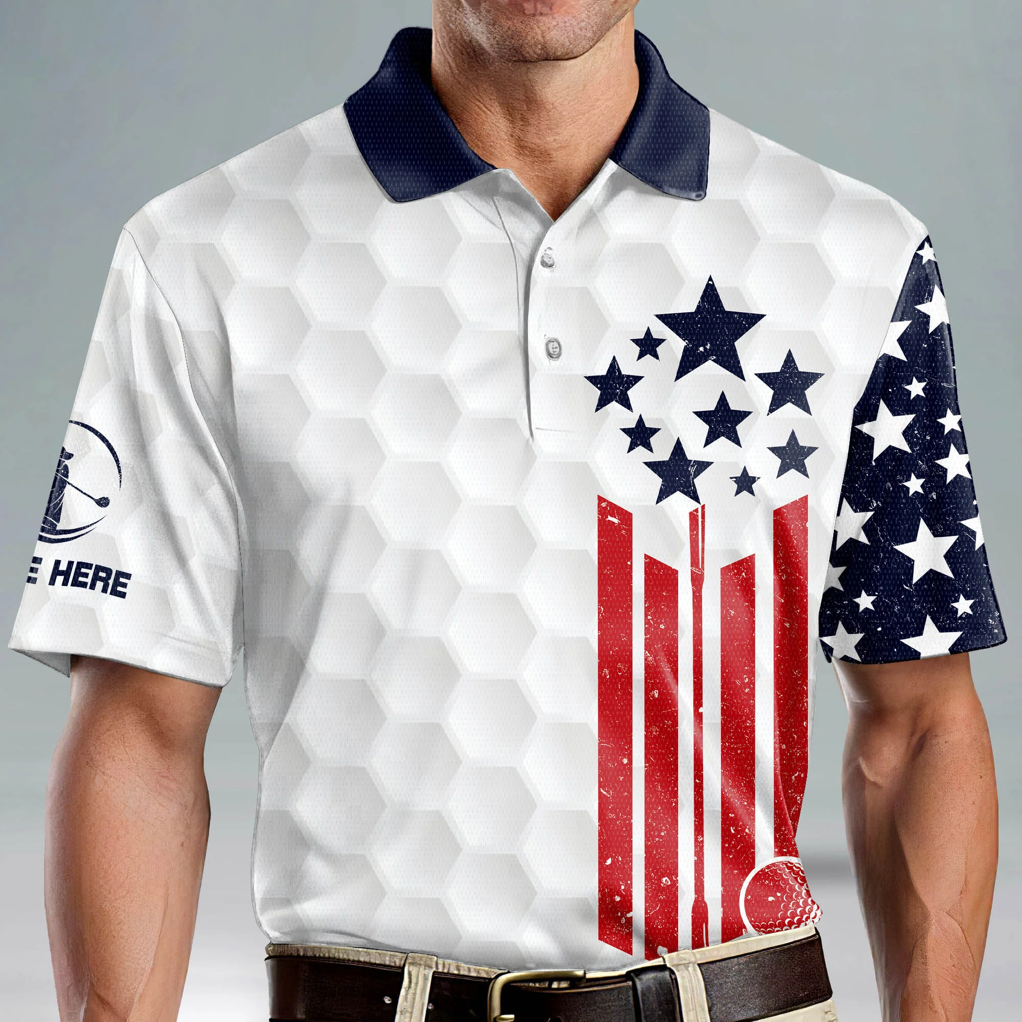 Custom Name The Legend Has Retired American Flag Golf Polo Shirts, Golf Gift For Men, Golfing Apparel