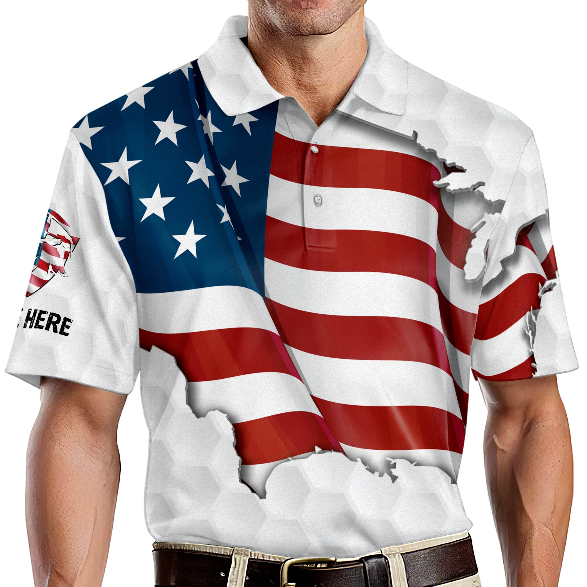 Proud Golf American Flag Custom Name Golf Polo Shirts, Golf Gift For Men, Golfing Apparel