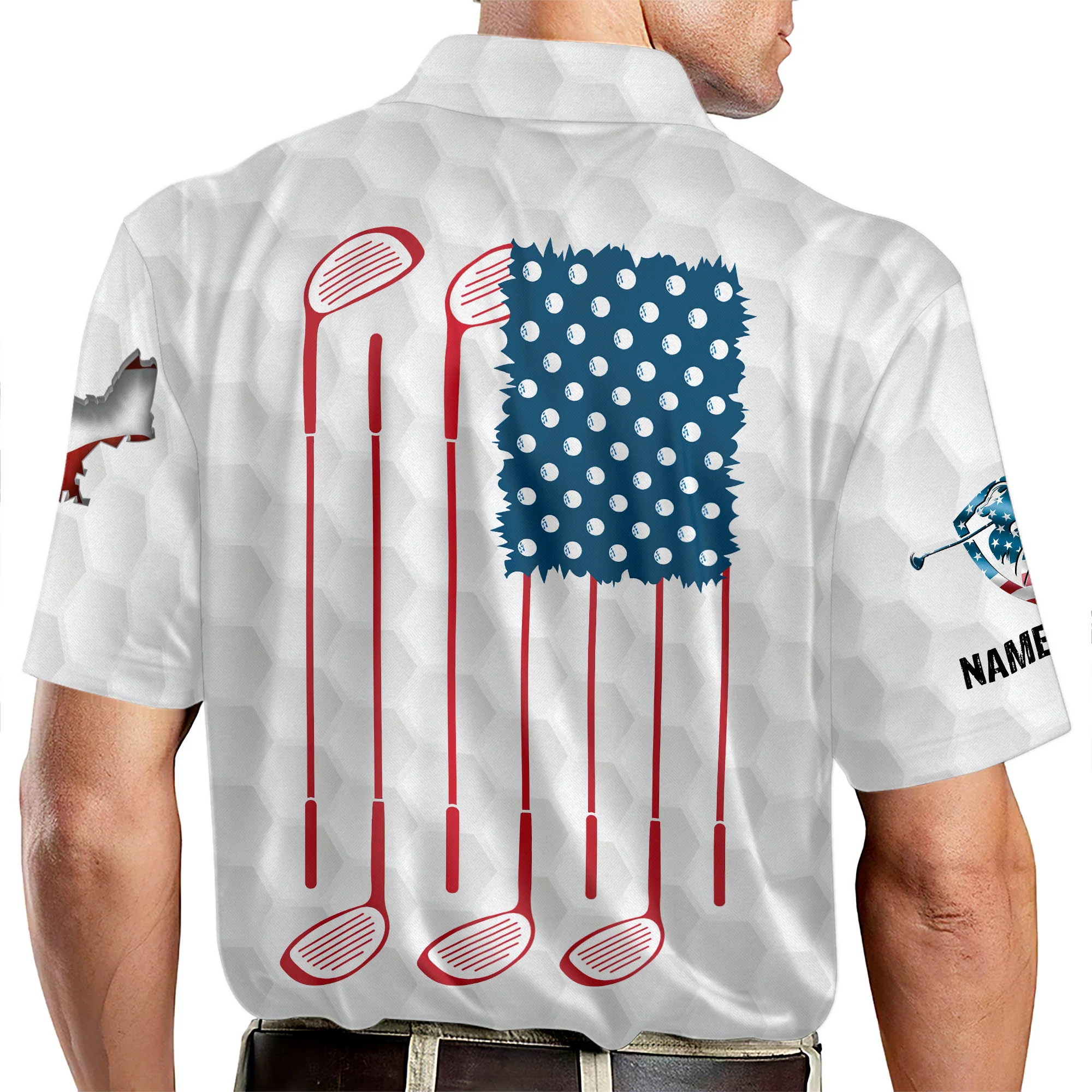 Proud Golf American Flag Custom Name Golf Polo Shirts, Golf Gift For Men, Golfing Apparel