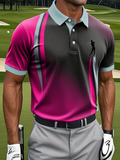 Men's Retro Line Splicing Art Print Casual Business Polo Shirt, Polo Shirts For Men, Golf Gift For Men