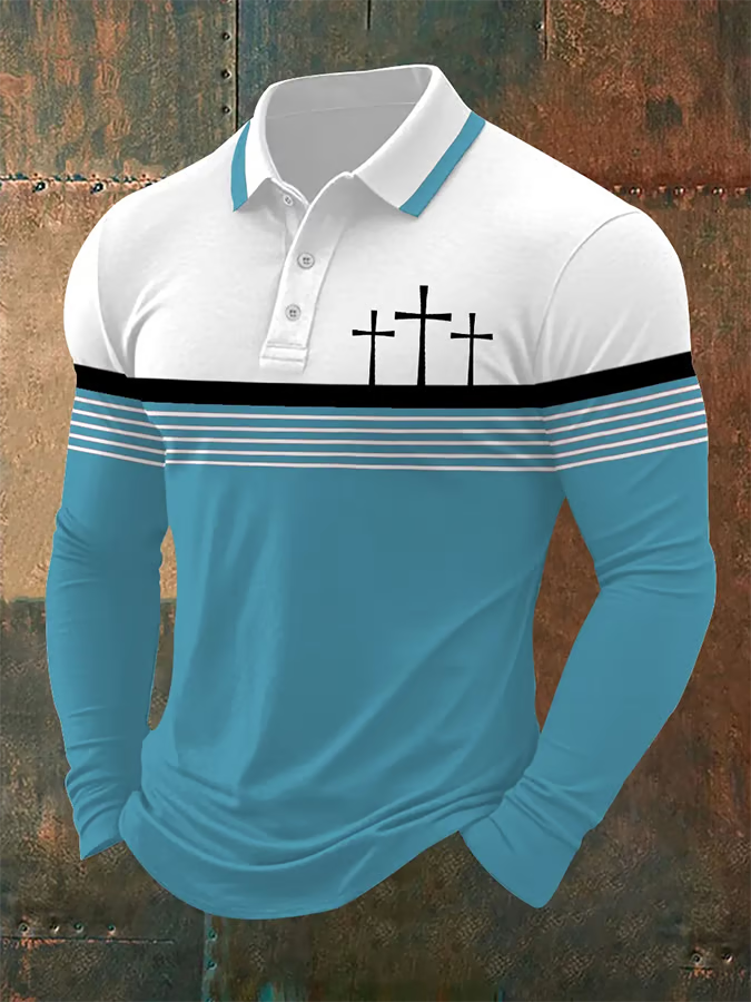 Christian Faith Polo Shirts For Men, Vintage Long Sleeve Polo Shirt, Retro Golf Polo