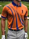 Retro Orange Abstract Line Art Print Casual Business Polo Shirt, Polo Shirts For Men, Golf Gift For Men