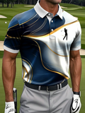 Men's Retro Classic Line Texture Art Print Casual Business Polo Shirt, Polo Shirts For Men, Golf Gift For Men