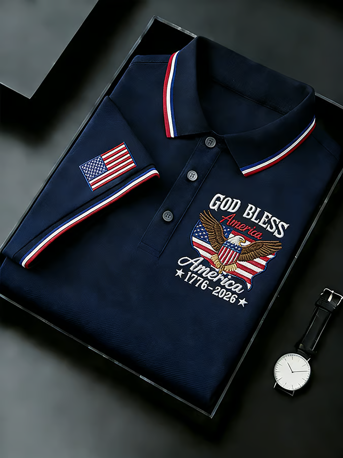 God Bless America 250th Anniversary USA Flag 4th Of July Golf Shirt, Patriotic Golf Shirt, Polo For Men