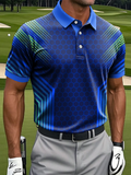 Men's Classic Geometric Art Print Casual Business Polo Shirt, Polo Shirts For Men, Golf Gift For Men