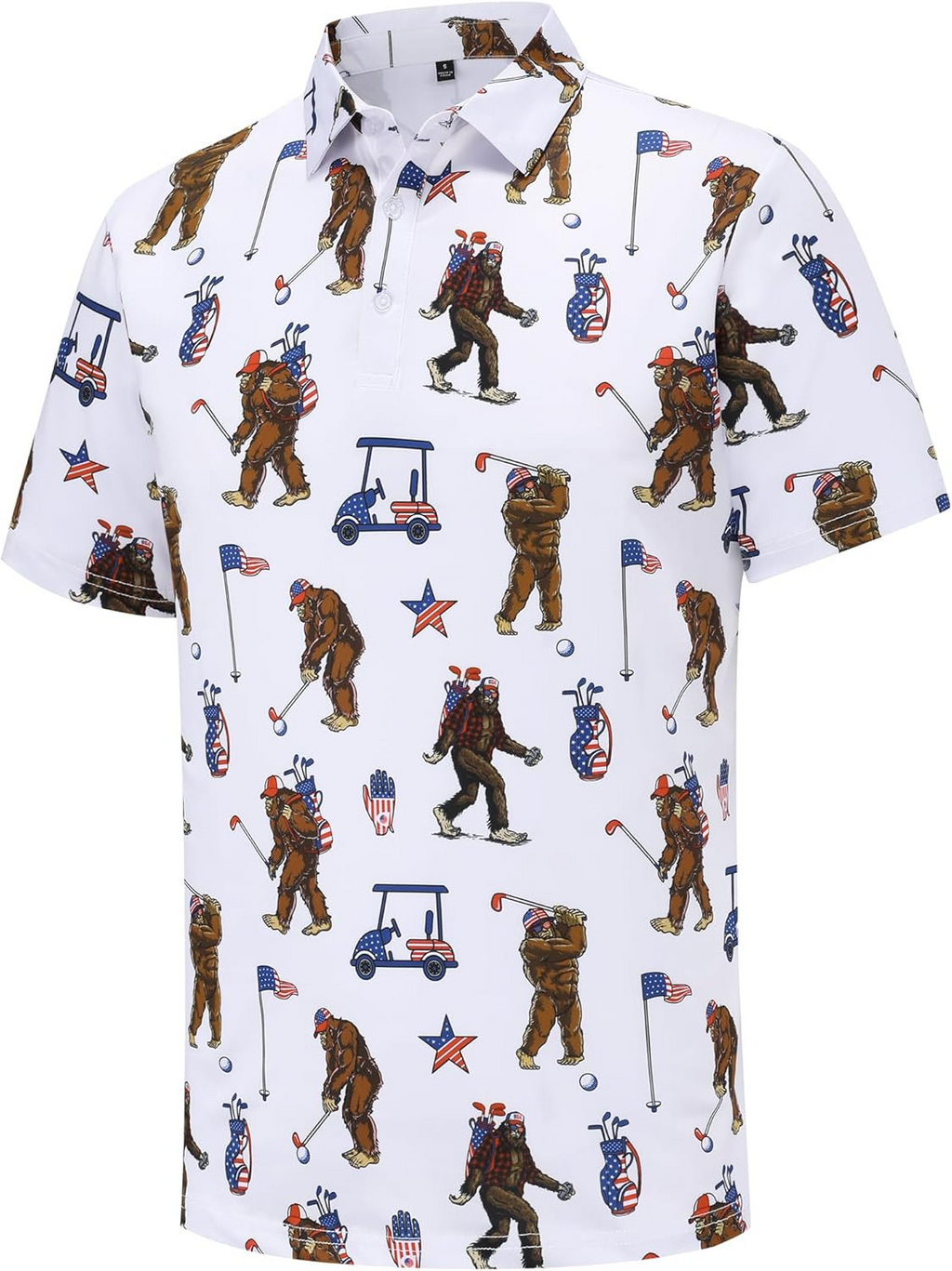 Bigfoot American Flag 4th Of July Golf Polo Shirts, Golf Gift For Men, Golf Shirts For Men