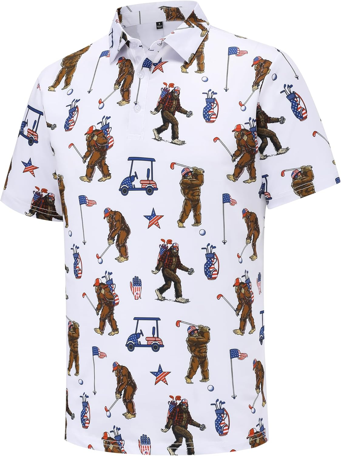 Bigfoot American Flag 4th Of July Golf Polo Shirts, Golf Gift For Men, Golf Shirts For Men