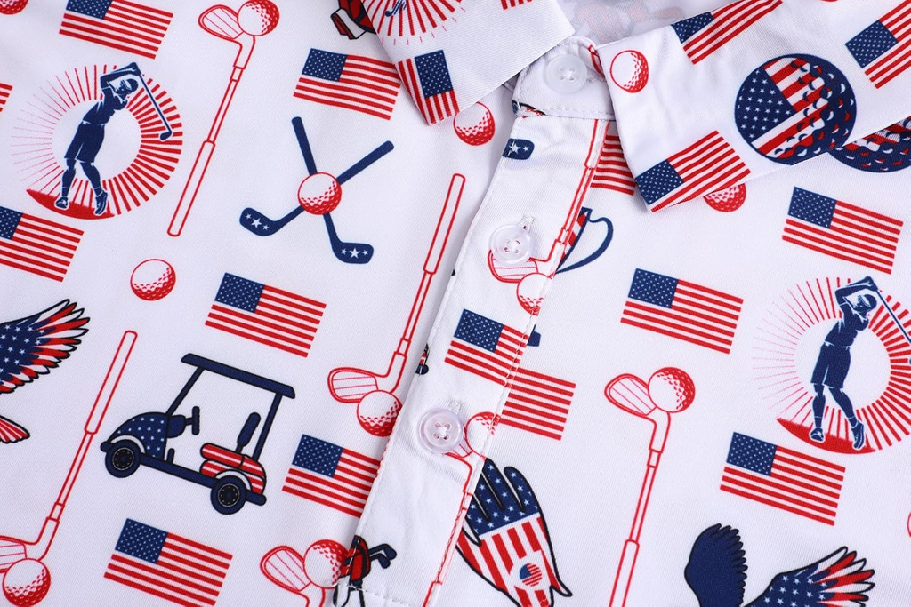 Seamless Symbols Of Architecture Of The USA Golf Polo Shirts, Golf Gift For Men, Golf Shirts For Men